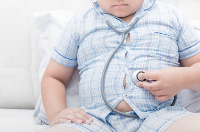 Obese Fat Boy Check Stomach By Stethoscope
